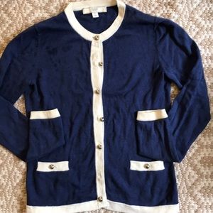 Coach Navy/Cream Cotton/Silk Cardigan XS